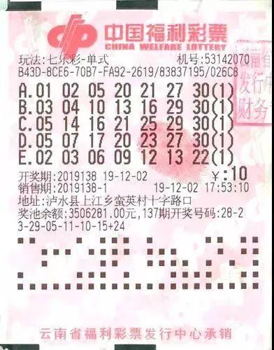 七乐彩单式中奖规则及金额表详解