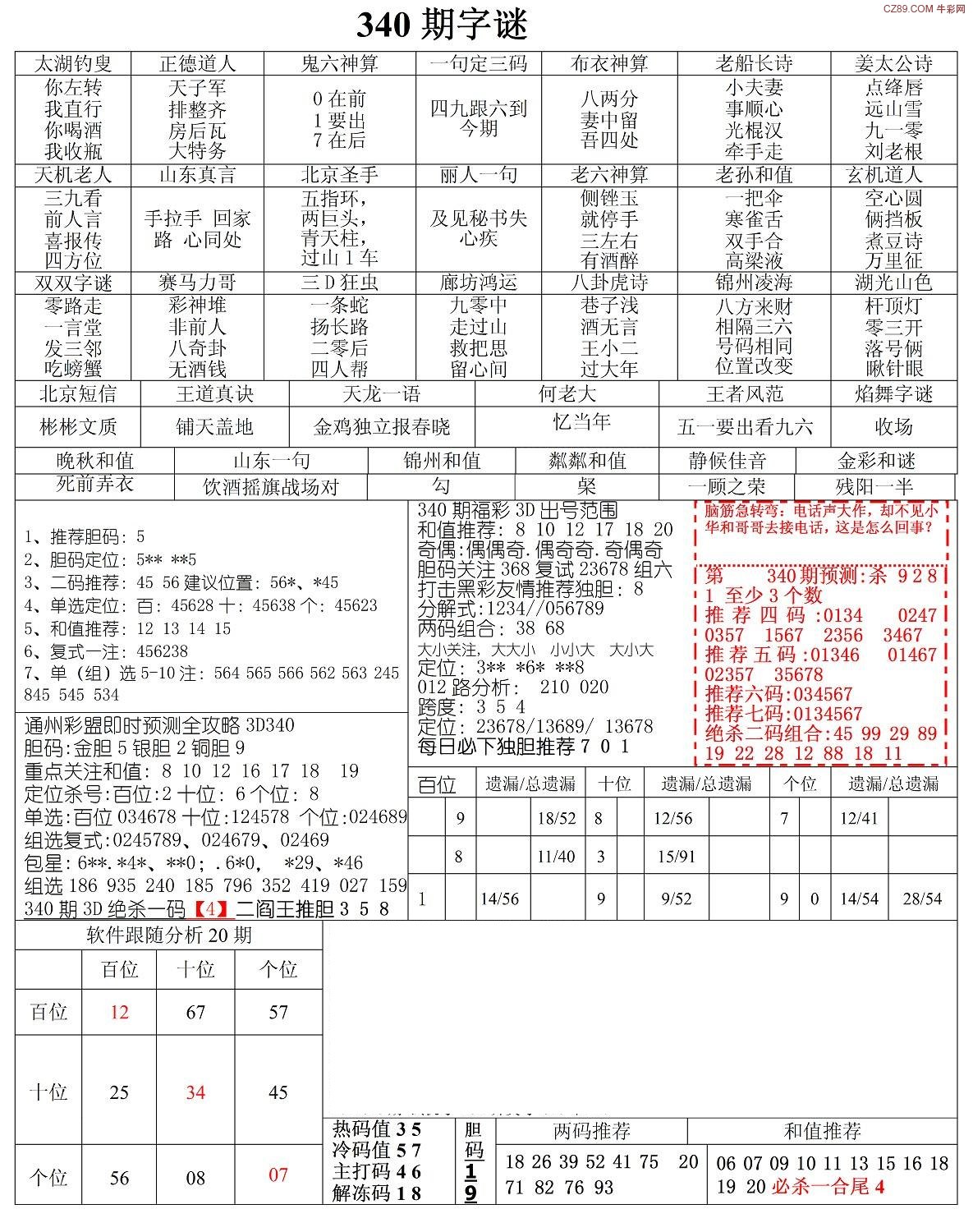 福彩3D字谜